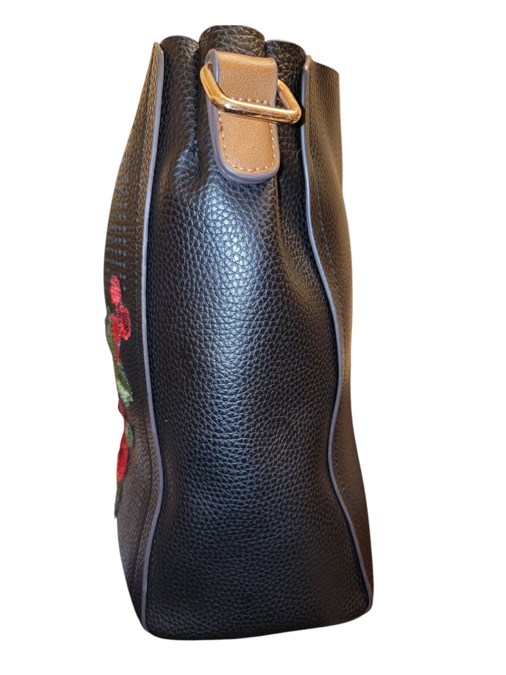 Noatd Black Floral Embroidered Faux Leather Shoulder Bag - Picture 3 of 6